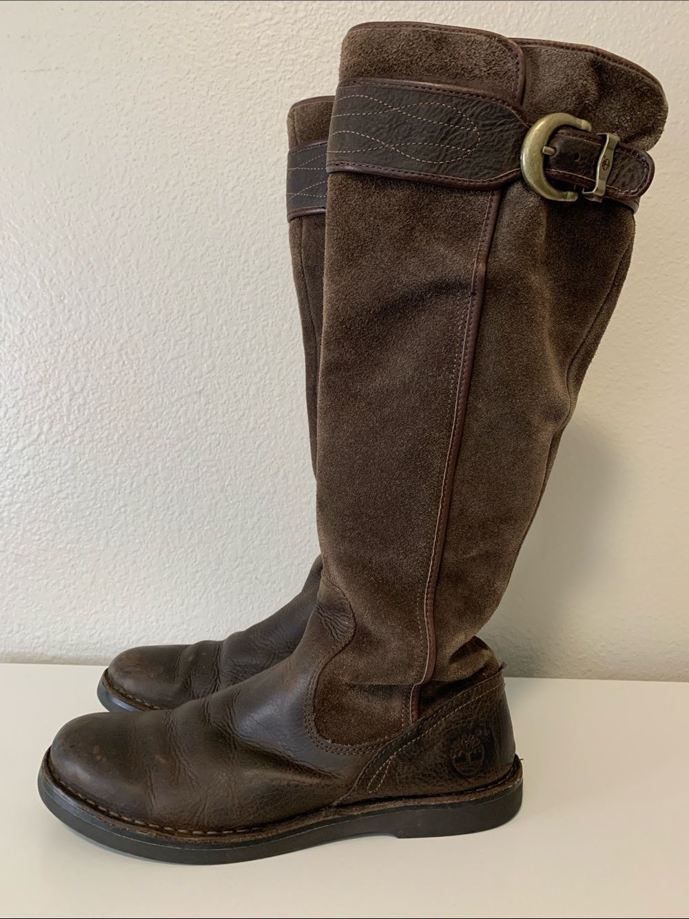 Timberland Brown Suede and Leather Knee-High Boots with Buckle